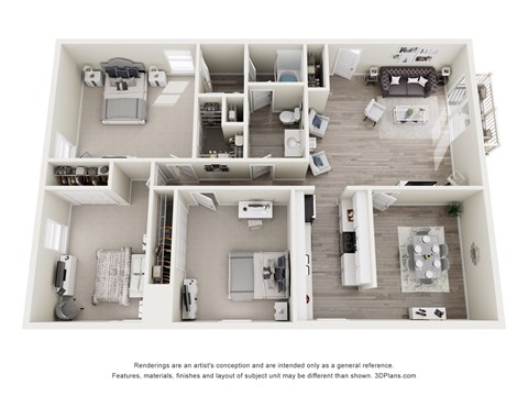 Floor plan for 3 beds, 2 baths, 1406 sqft